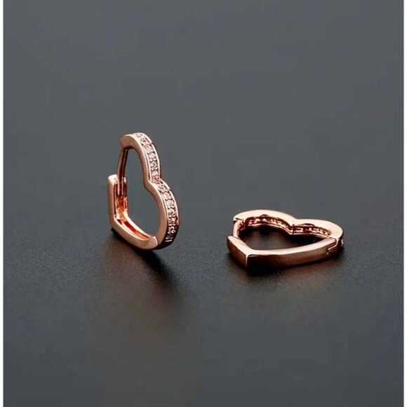 Rose Gold Heart Hoop Earrings. - Picture 3 of 3
